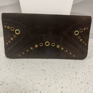 Deux Lux Brown Suede Clutch with Gold Accents